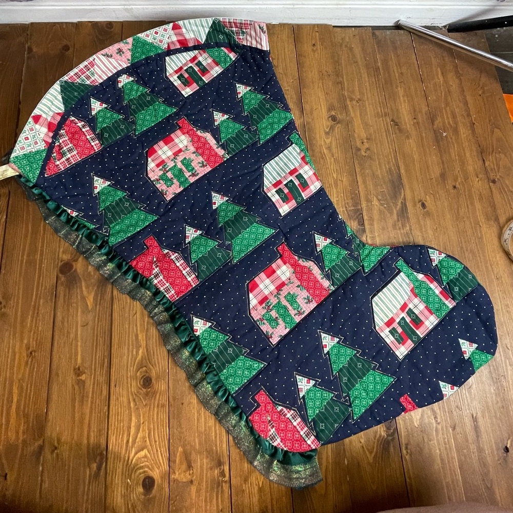 Quilted oversized jumbo homemade Christmas stocking